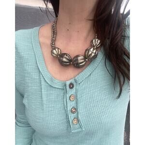 VTG HUGE Navajo Style pearls Silver Tone Melon Bead Necklace 4-29 MM Graduated